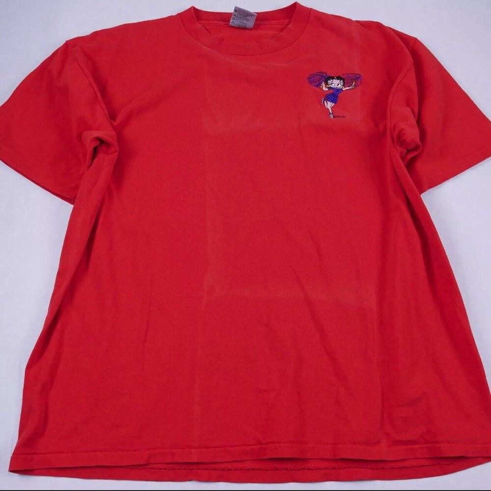 VTG Oneita Power T Red 100% Cotton Betty Boop Embroidered T Shirt Sz XL